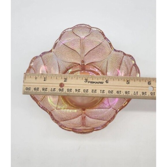 SMITH Pink Iridescent Carnival Glass Textured Cabbage Leaf Candle Holder Vtg - Picture 7 of 8